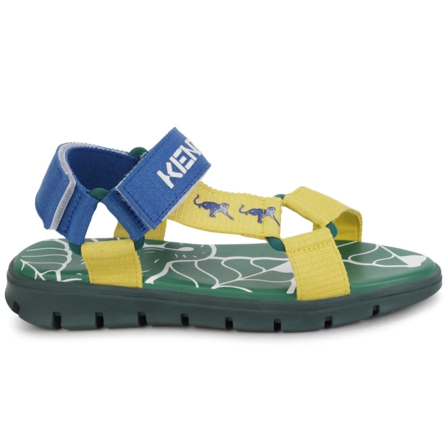 KENZO KIDS Girls' Dark Green Hook-And-Loop Sandals for Comfort and Style