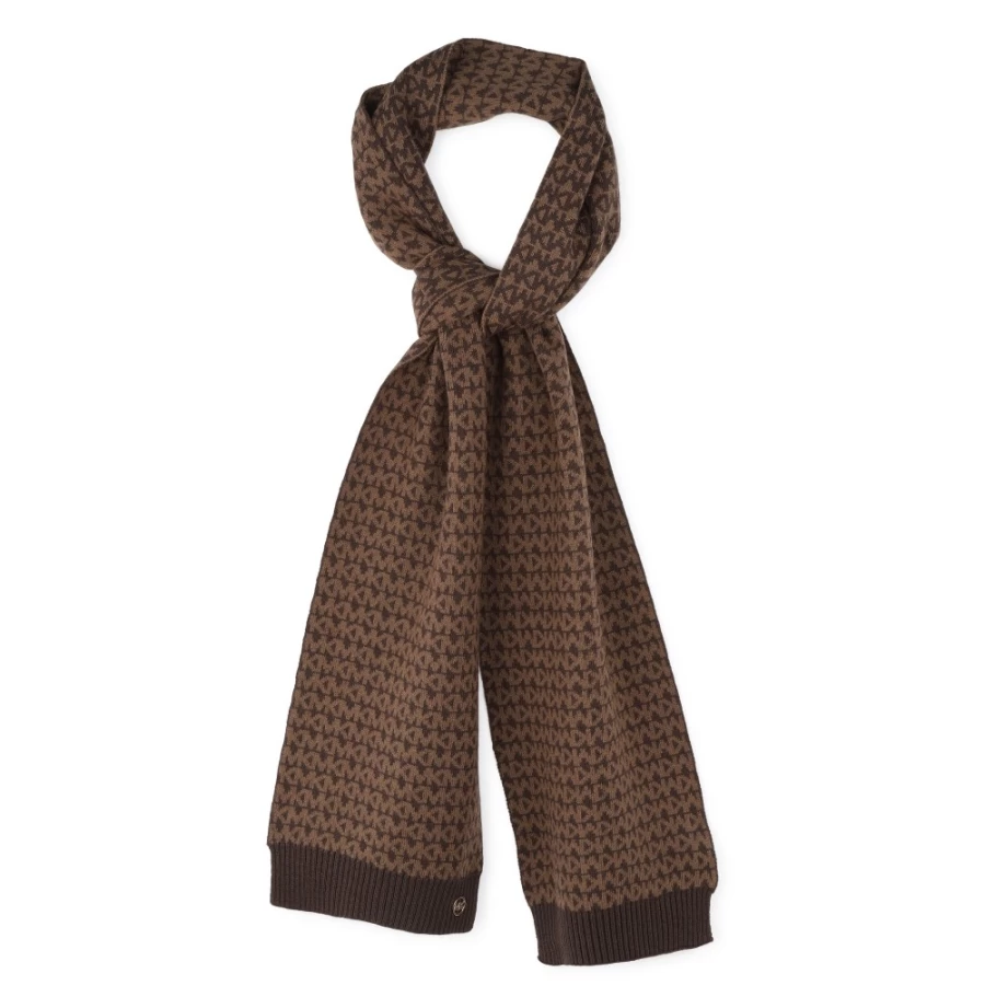 MICHAEL KORS Chocolate Brown Knitted Scarf for Girls with Patterned Design