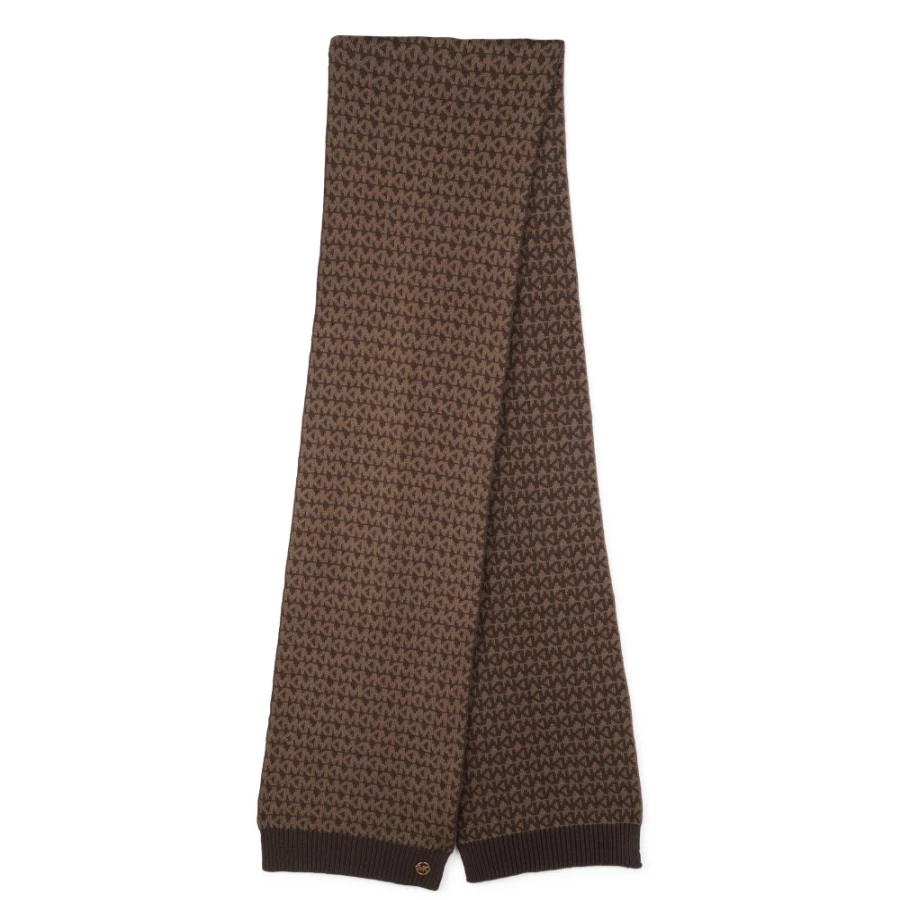 MICHAEL KORS Chocolate Brown Knitted Scarf for Girls with Patterned Design