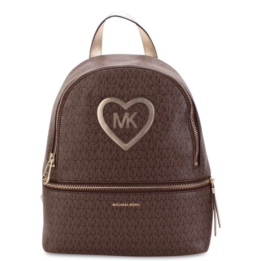 MICHAEL KORS Chocolate Brown Rucksack With Logo Print for Girls