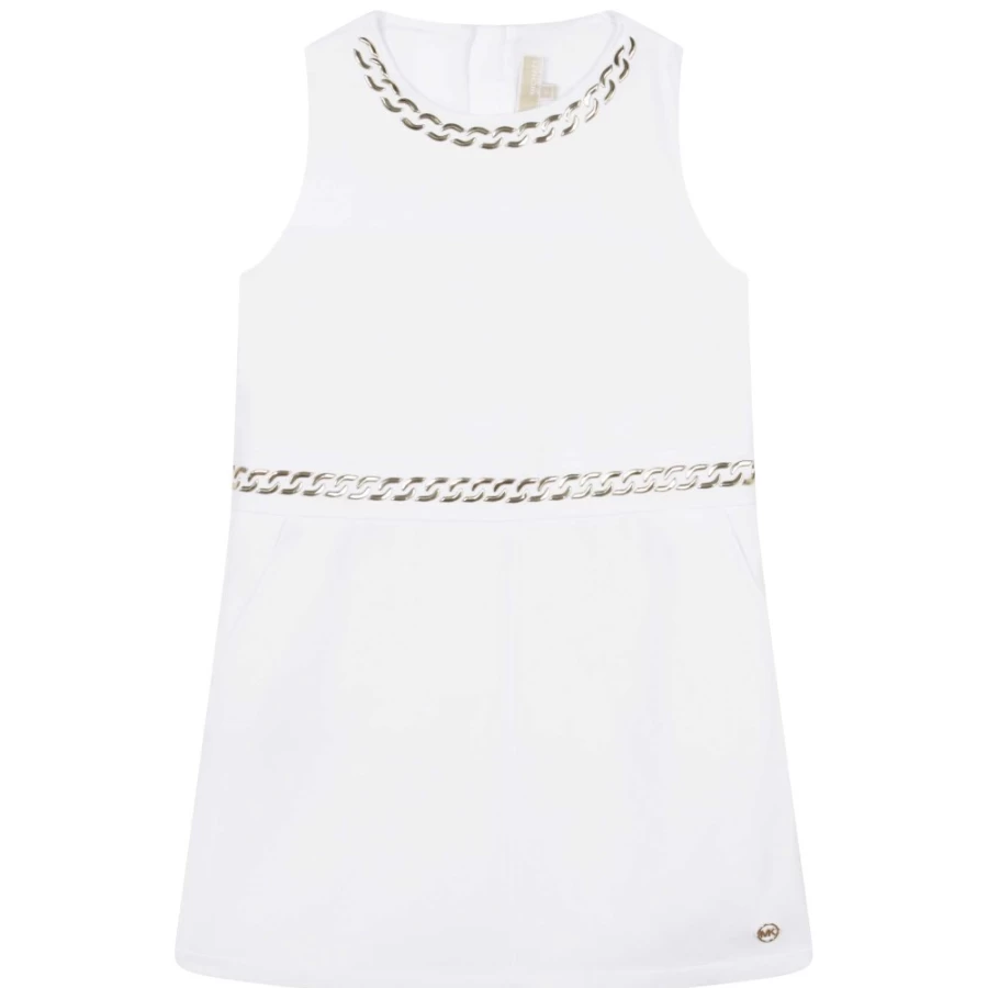 MICHAEL KORS White Flared Dress for Girls with Stud Embellishments