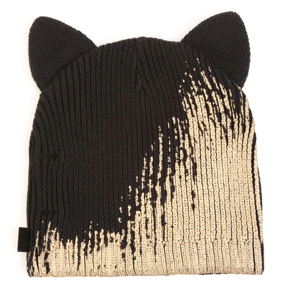 KARL LAGERFELD KIDS Black Cotton Cat Hat for Girls - Stylish Feline Ears Beanie
