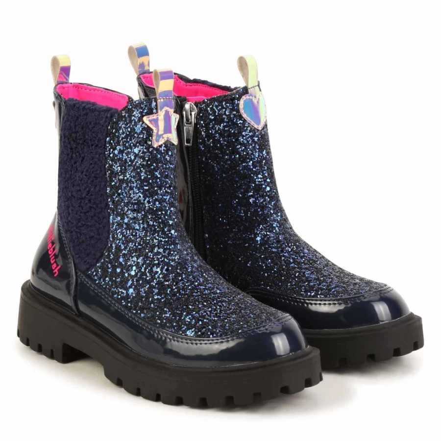 BILLIEBLUSH Navy Zipped Ankle Boots for Girls | Stylish & Comfortable Footwear