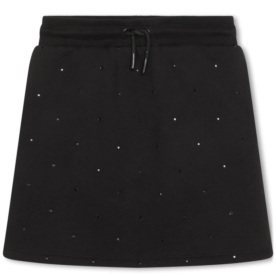 ZADIG & VOLTAIRE Black Diamante Fleece Skirt for Girls - Sparkling Rhinestone Trim Winter Skirt