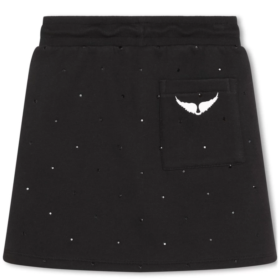 ZADIG & VOLTAIRE Black Diamante Fleece Skirt for Girls - Sparkling Rhinestone Trim Winter Skirt