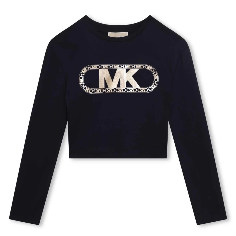 MICHAEL KORS Girls Navy Long Sleeve Cotton T-Shirt for Casual Wear