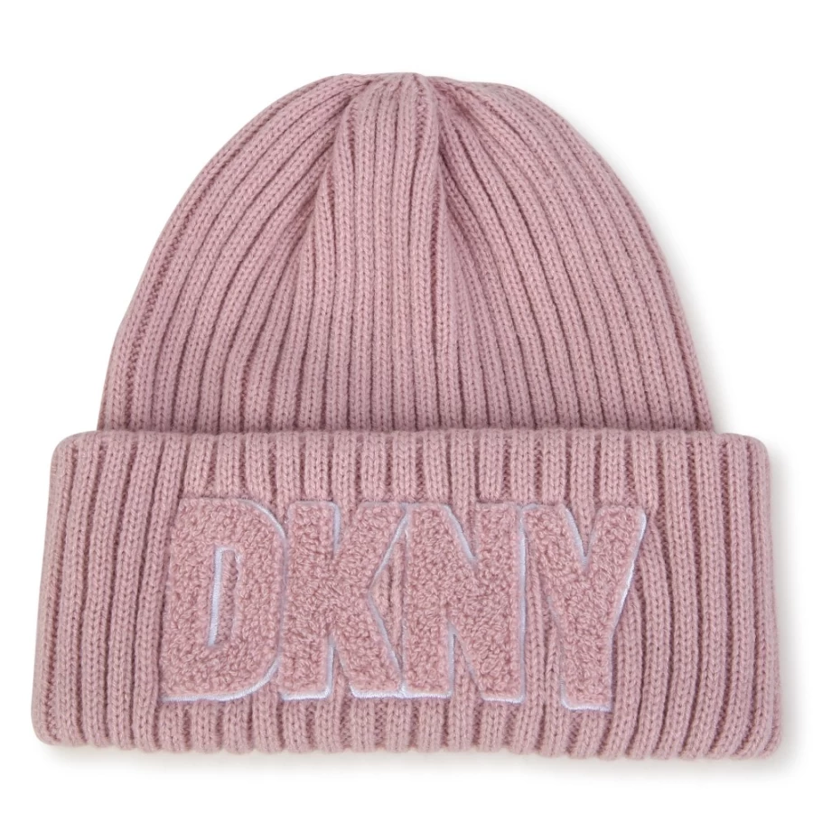 DKNY Black Knitted Cap for Girls - Warm Winter Beanie