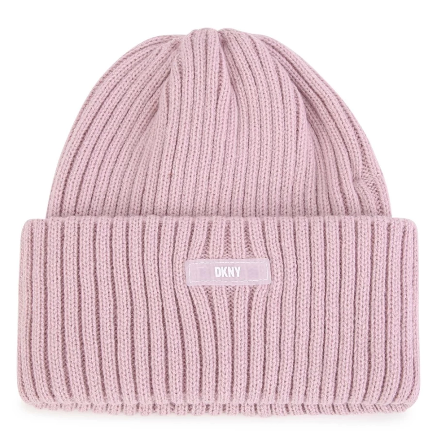DKNY Black Knitted Cap for Girls - Warm Winter Beanie