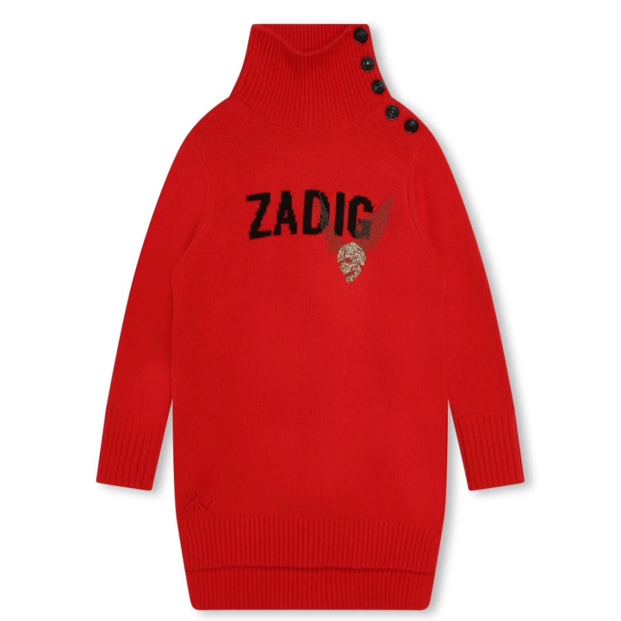 ZADIG & VOLTAIRE Red Buttoned Turtleneck Dress for Girls