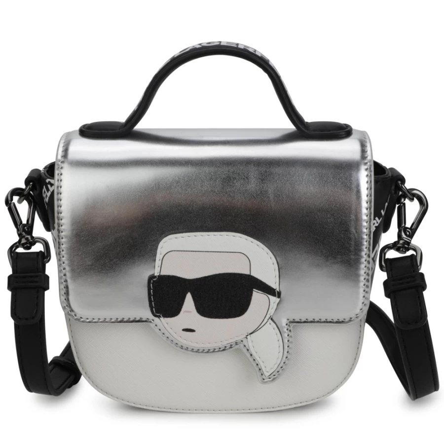 KARL LAGERFELD KIDS Black Applique Crossbody Bag for Girls - Stylish Shoulder Strap Purse
