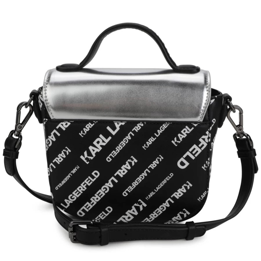KARL LAGERFELD KIDS Black Applique Crossbody Bag for Girls - Stylish Shoulder Strap Purse