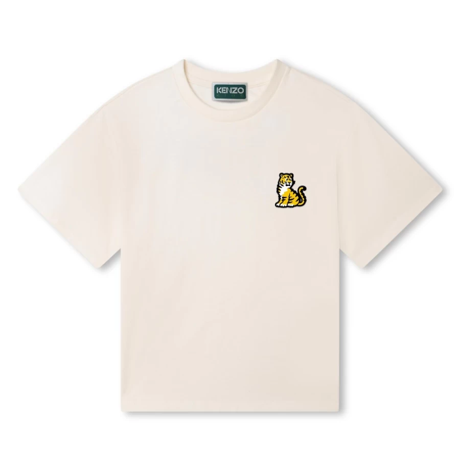 KENZO KIDS Girls Cream Short Sleeve Tee-Shirt - Soft Cotton Casual Top