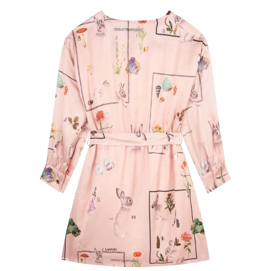 LANVIN Pink Satin Long-Sleeved Dress for Girls