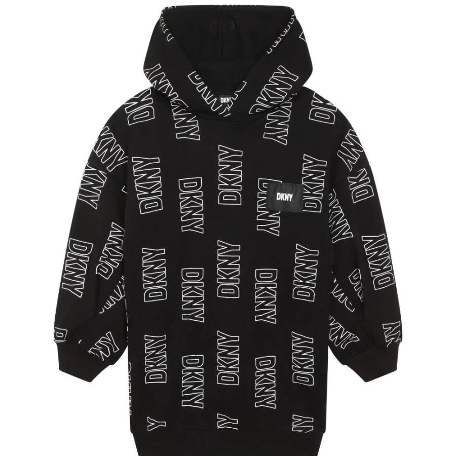 DKNY Girls' Black & White Cotton Sweatshirt Dress
