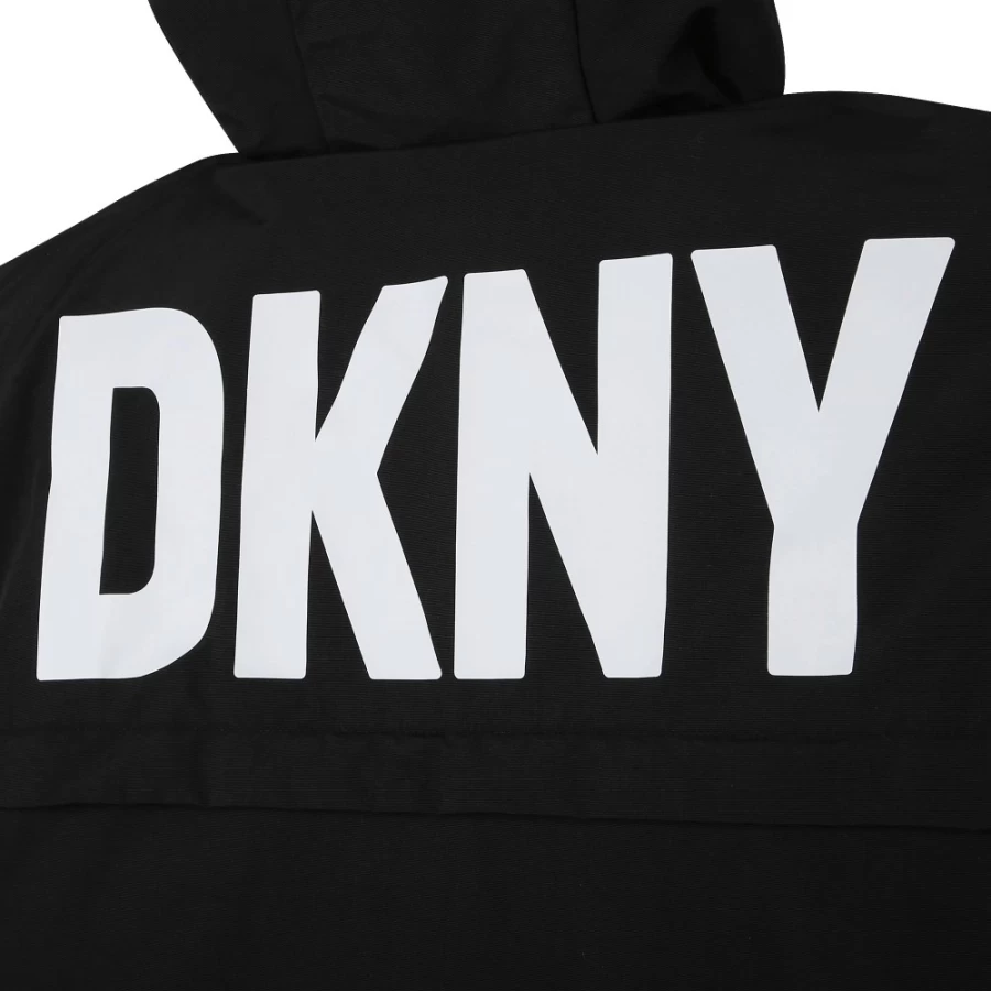 DKNY Girls' Black Water-Repellent Parka – Lightweight Windproof Jacket for Outdoor Activities
