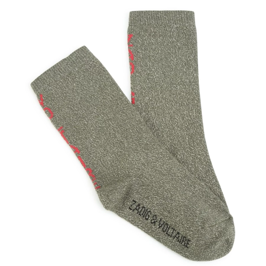 ZADIG & VOLTAIRE Girls' Khaki Metallic Socks - Stylish & Comfortable Footwear