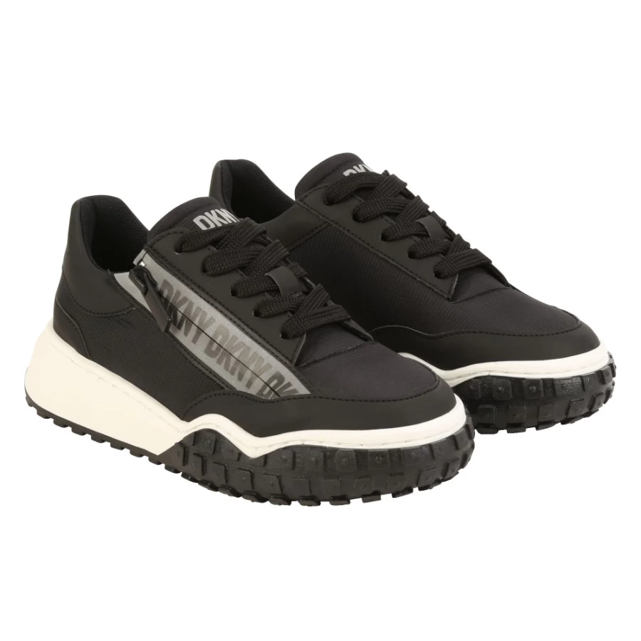 DKNY Black Lace-Up Textile Trainers for Girls - Stylish & Comfortable Footwear