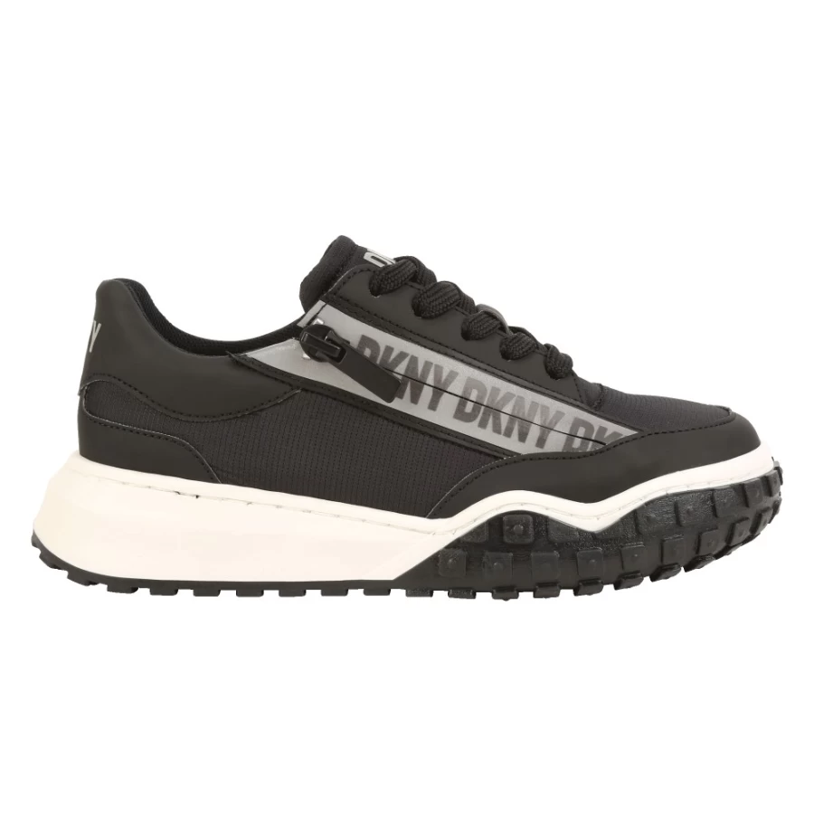 DKNY Black Lace-Up Textile Trainers for Girls - Stylish & Comfortable Footwear