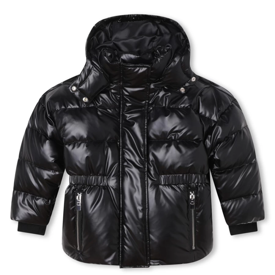 Givenchy Black Embroidered Hooded Puffer Jacket for Girls