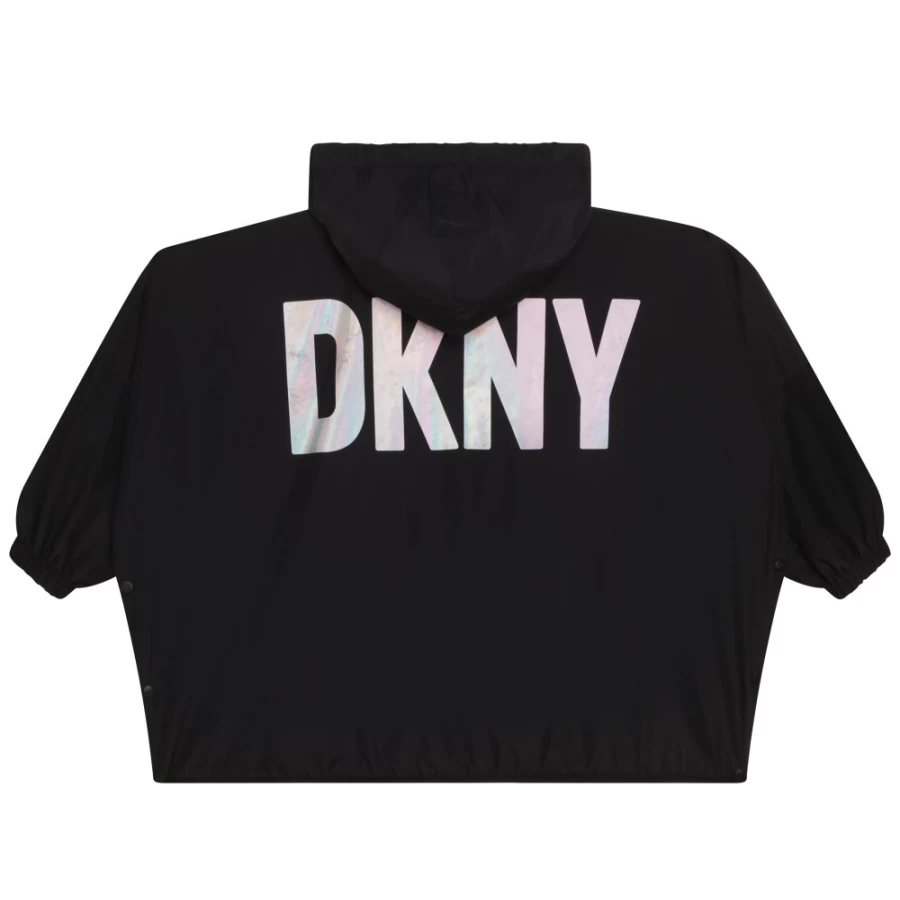 DKNY Girls' Yellow & White Hooded Windcheater Jacket for Outdoor Wear