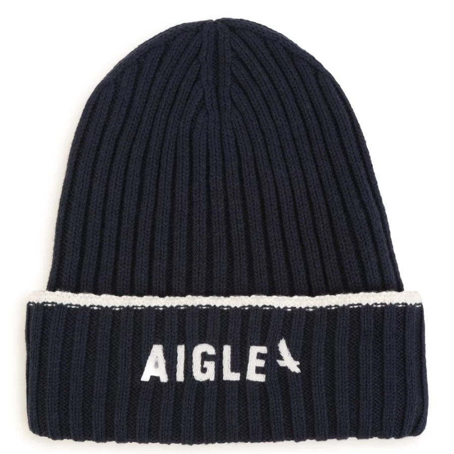 AIGLE Navy Knitted Beanie for Girls - Warm Winter Hat