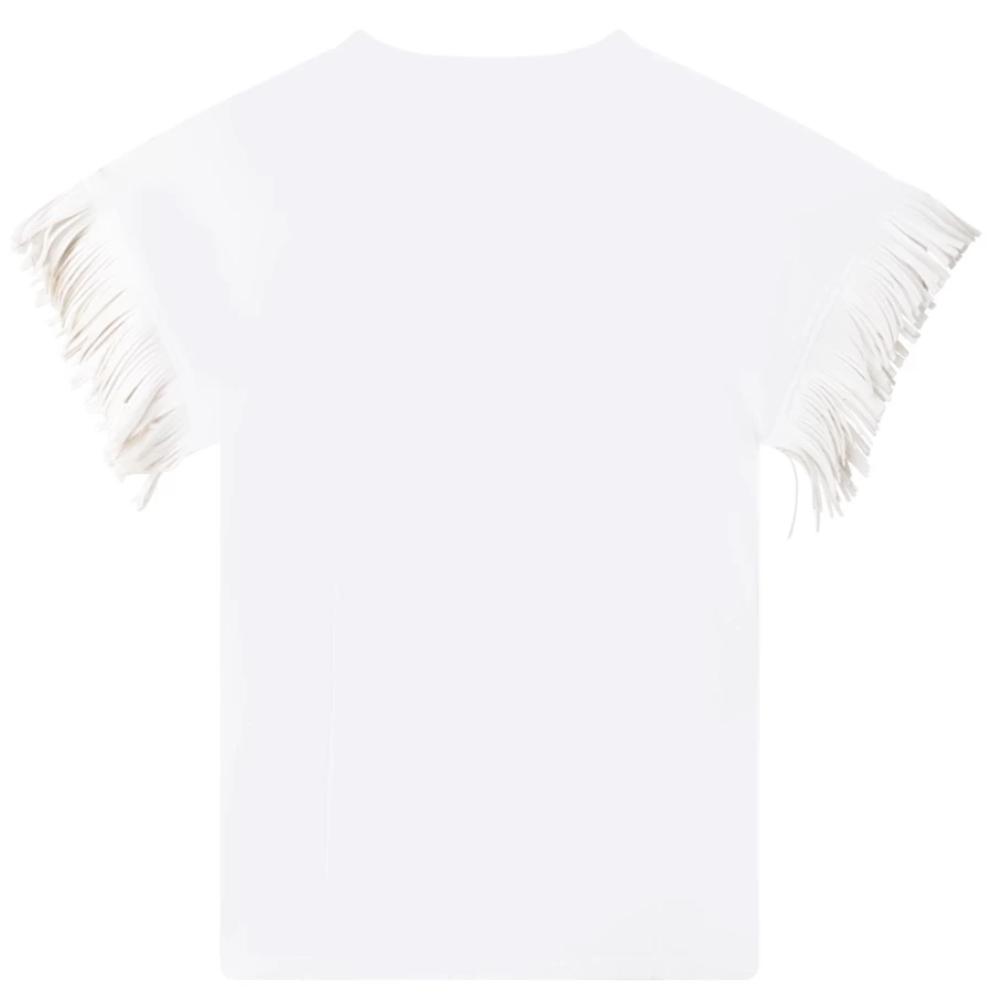 DKNY Girls' White Short-Sleeved Fringed Dress for Kids