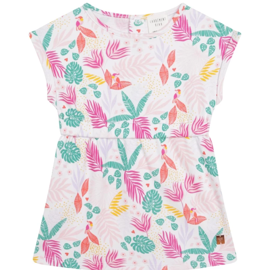CARREMENT BEAU White Tropical Motif Dress for Girls