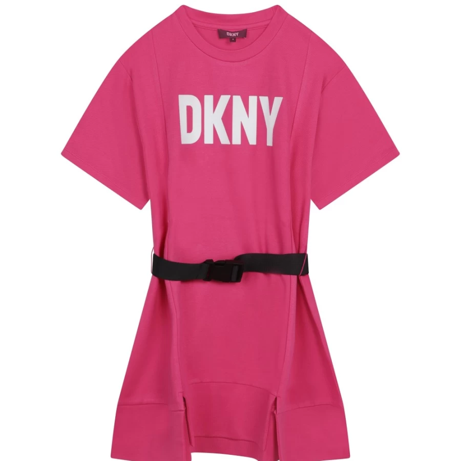 DKNY Girls Raspberry Short-Sleeved Belted Dress for Kids
