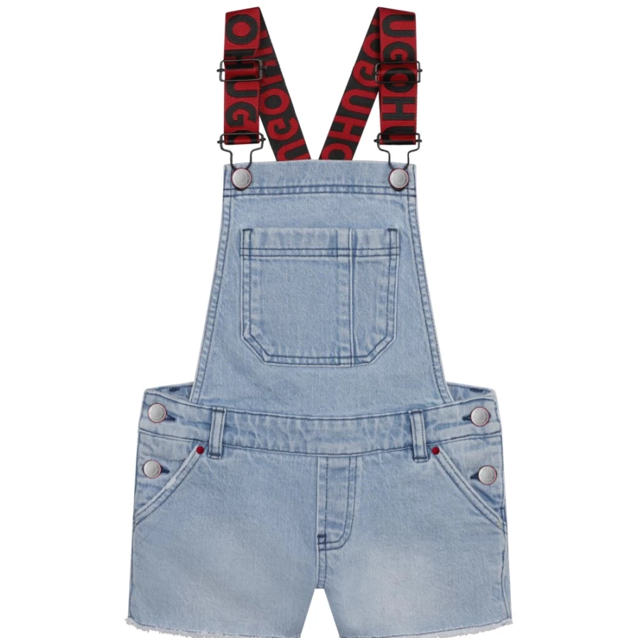 HUGO Girl's Bleach Washed Denim Dungarees for Kids - Stylish & Comfortable Overalls