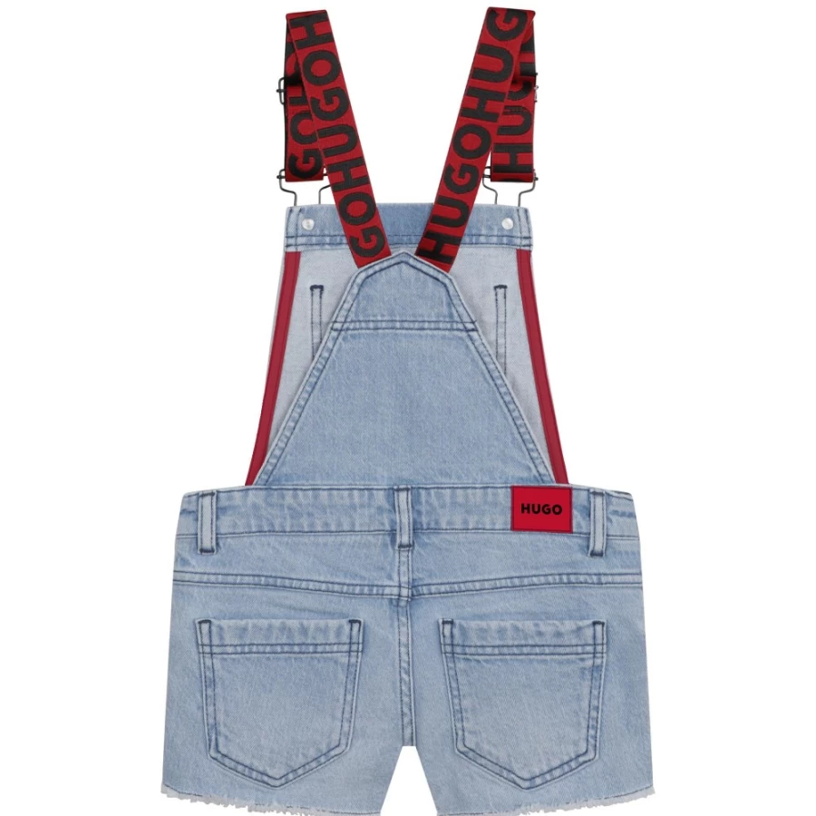 HUGO Girl's Bleach Washed Denim Dungarees for Kids - Stylish & Comfortable Overalls