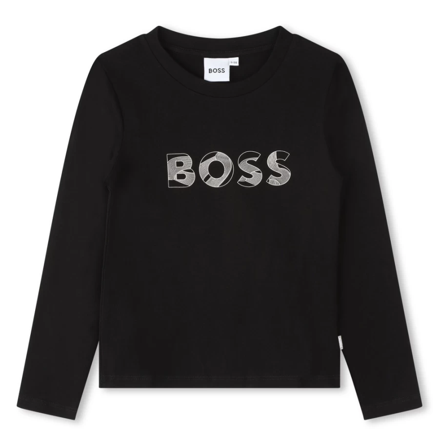 BOSS Girls' Black Long-Sleeve Cotton T-Shirt for Comfort & Style