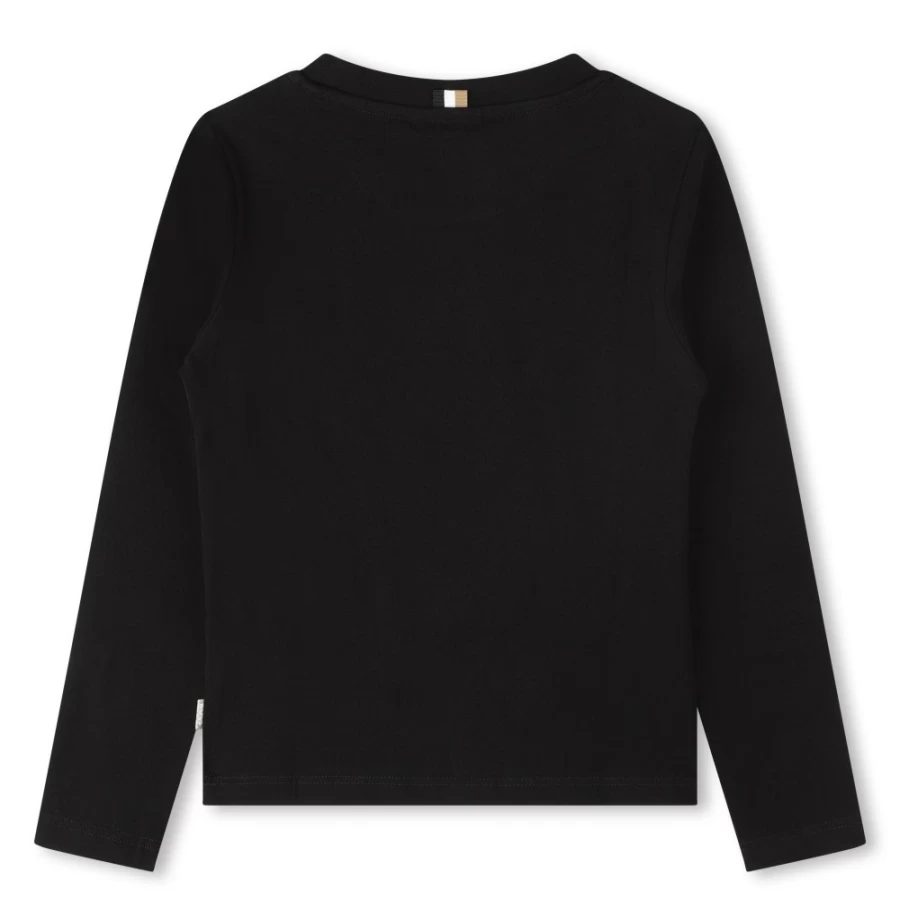 BOSS Girls' Black Long-Sleeve Cotton T-Shirt for Comfort & Style