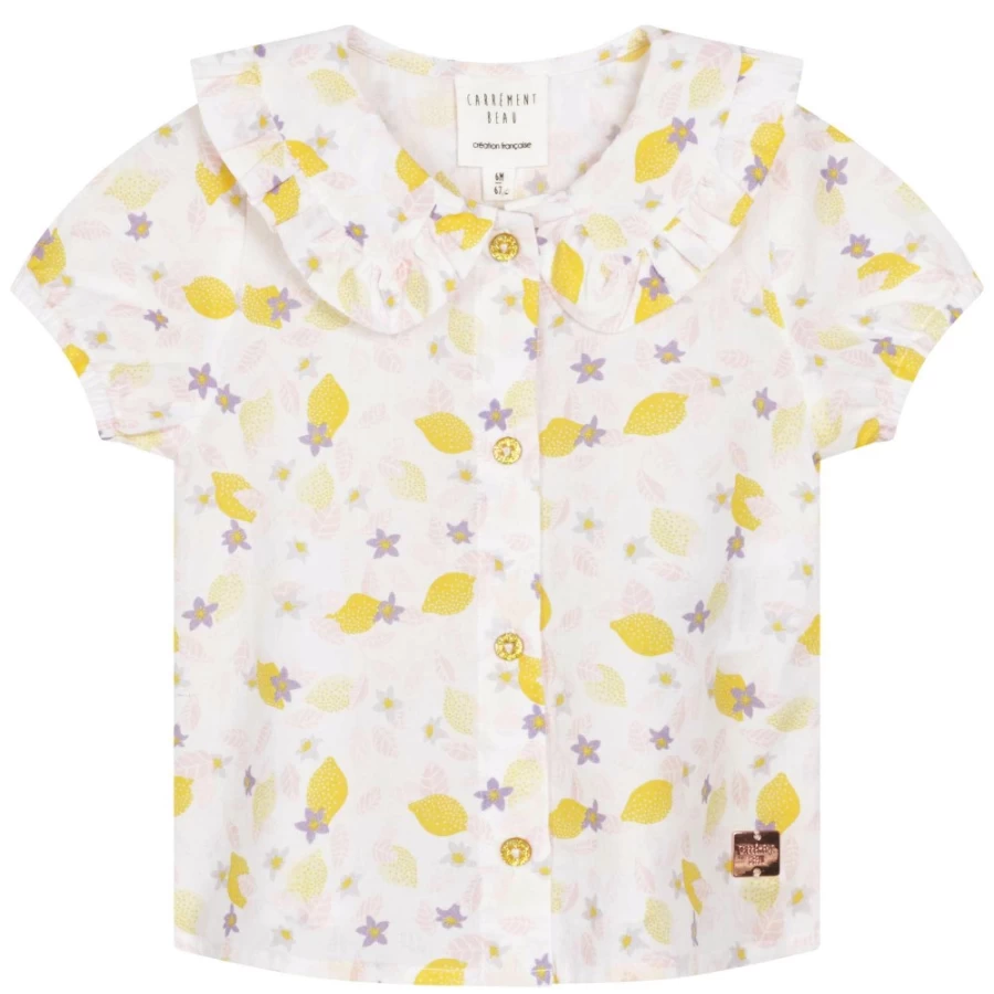 CARREMENT BEAU Girls' White Lemon Print Blouse – Stylish Summer Top