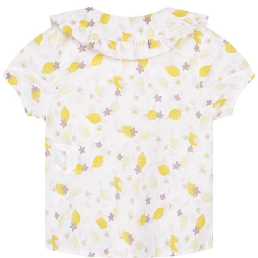 CARREMENT BEAU Girls' White Lemon Print Blouse – Stylish Summer Top