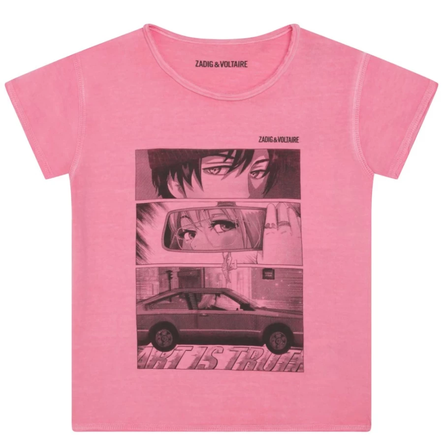 ZADIG & VOLTAIRE Girls' Raspberry Short-Sleeved Cotton T-Shirt for Kids