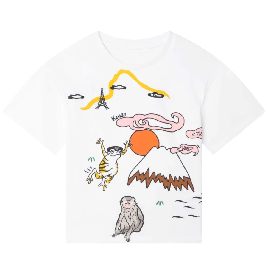 KENZO KIDS Girls White Short Sleeve T-Shirt | Classic Cotton Tee for Kids