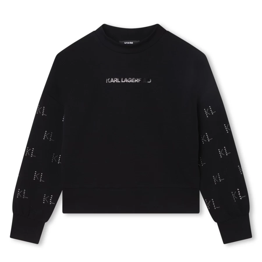 KARL LAGERFELD KIDS Black Studded Printed Sweatshirt for Girls