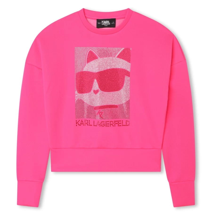 KARL LAGERFELD KIDS Pink Rhinestone Sweatshirt for Girls