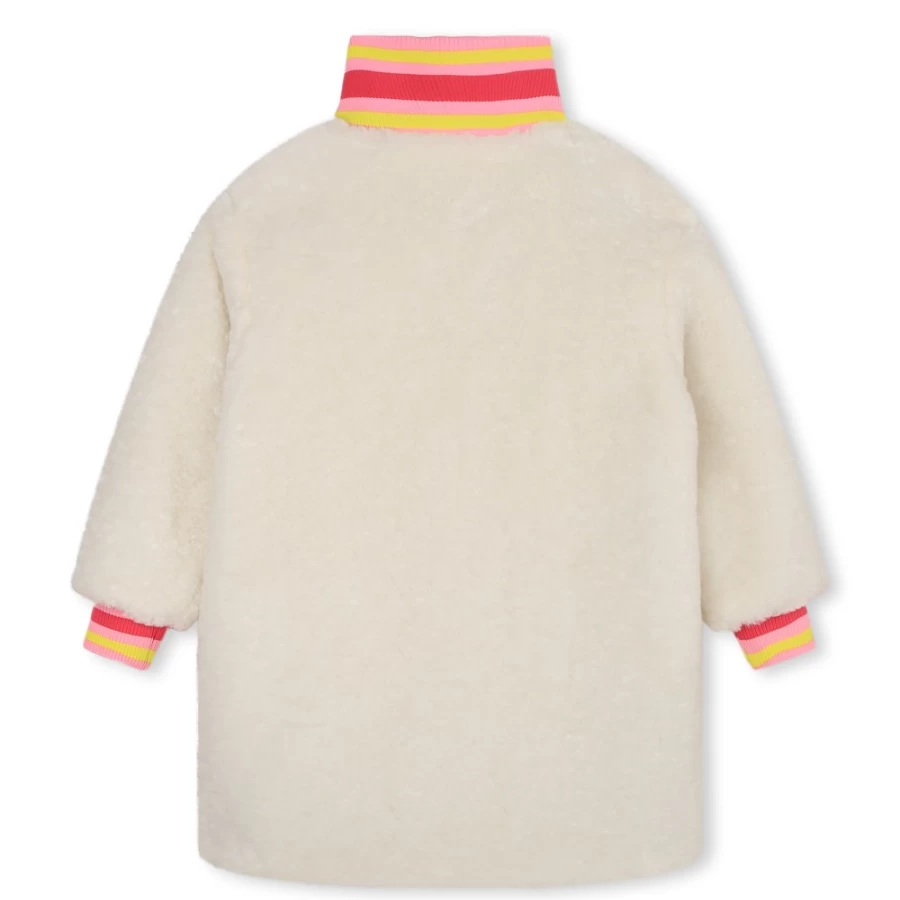 MARC JACOBS Girls Ivory Fluffy Polar Fleece Coat for Winter Warmth