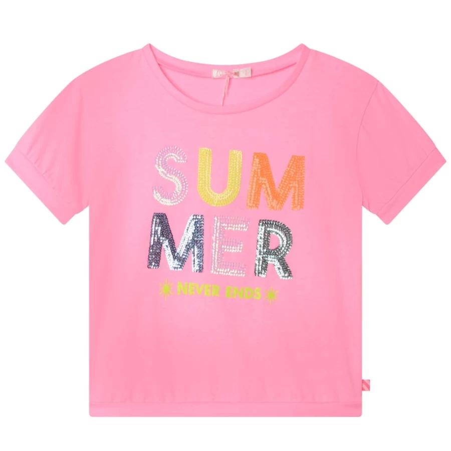 BILLIEBLUSH Girls' Pink Short-Sleeved T-Shirt for Kids