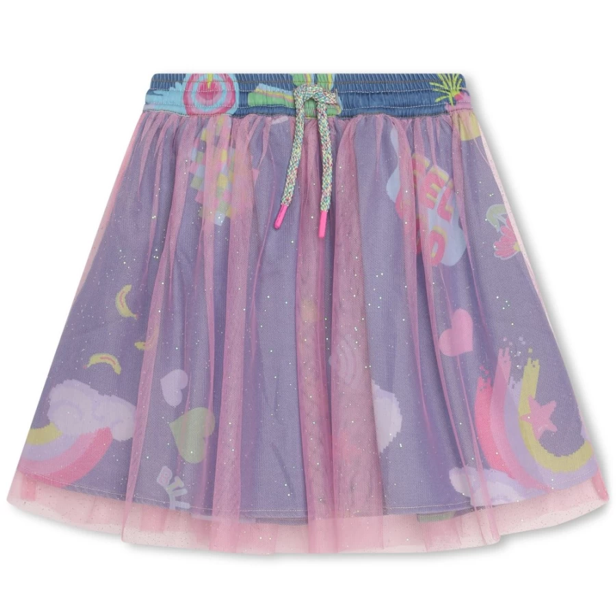 BILLIEBLUSH Denim Blue Sparkly Bi-Material Skirt for Girls