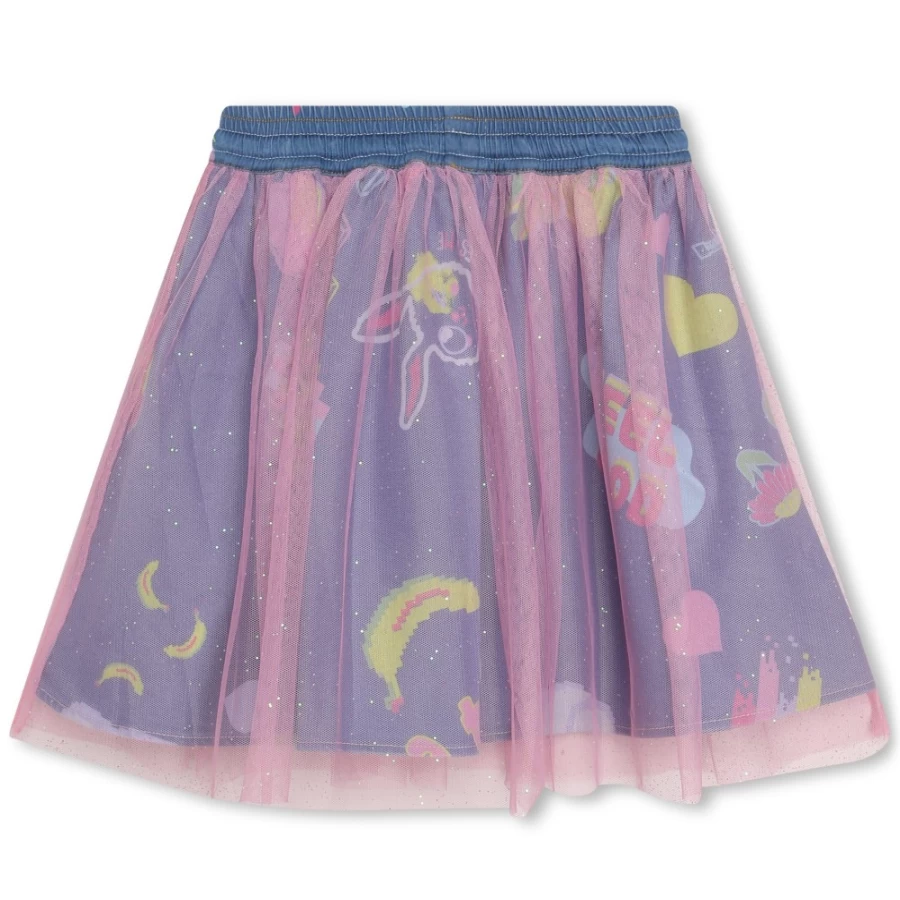 BILLIEBLUSH Denim Blue Sparkly Bi-Material Skirt for Girls