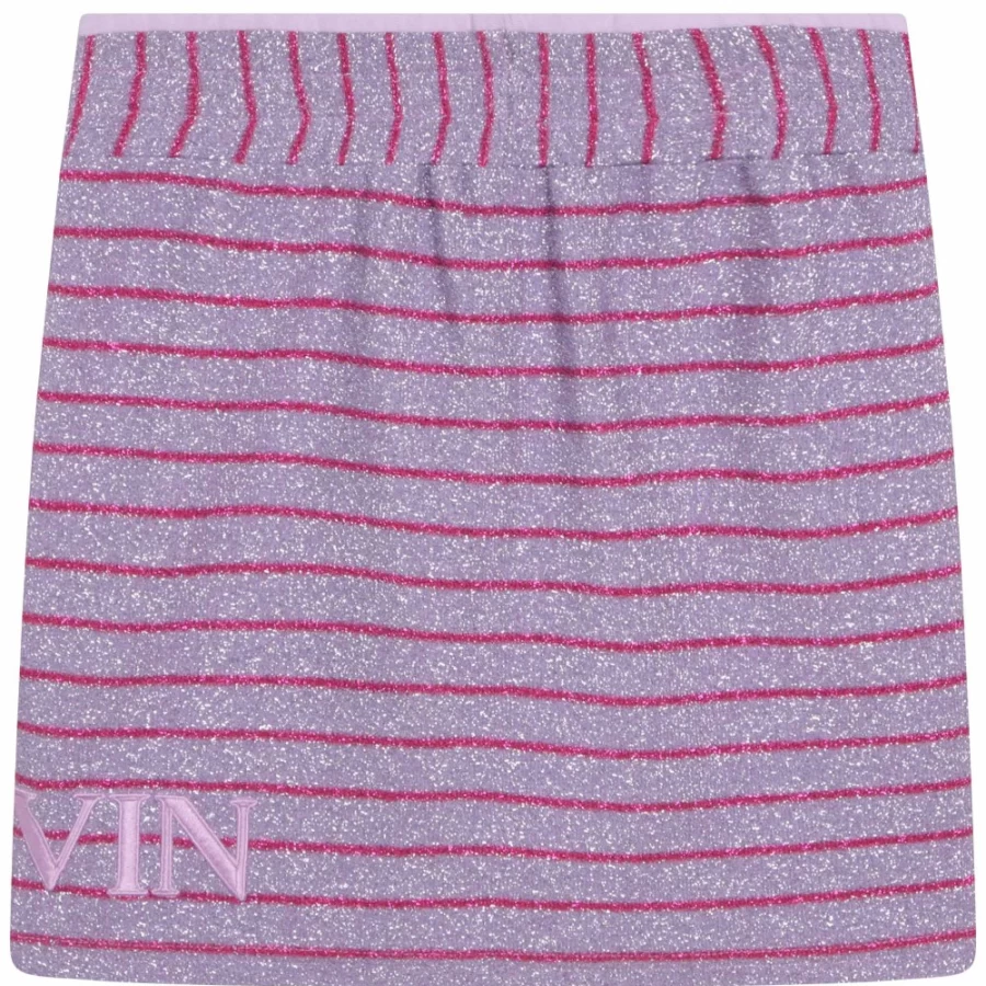 LANVIN Lilac Striped Fleece Skirt for Girls - Soft Winter Wear