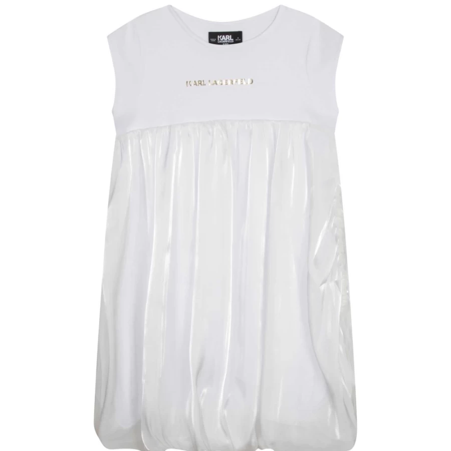 KARL LAGERFELD KIDS Girls Ivory Pearly Bubble Hem Dress for Toddlers