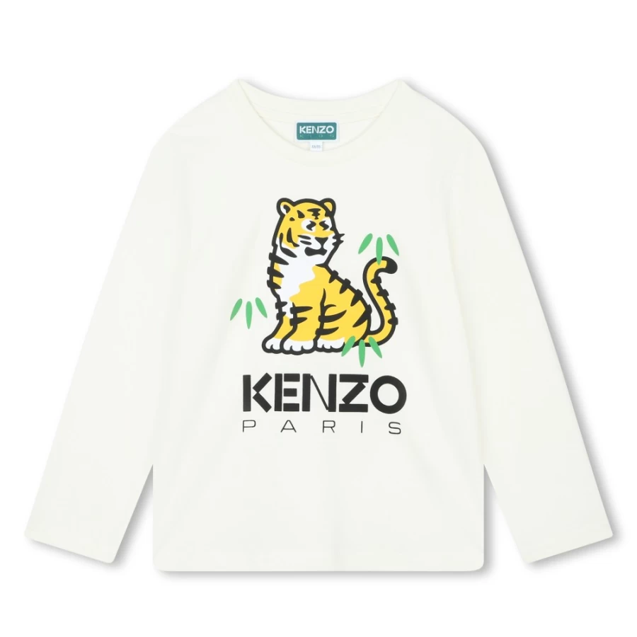 KENZO KIDS Girls Ivory Silkscreen-Printed Cotton T-Shirt