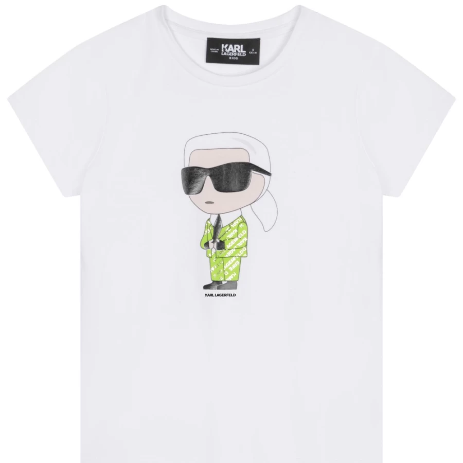 KARL LAGERFELD KIDS Girls' White Green Short-Sleeved Cotton T-Shirt