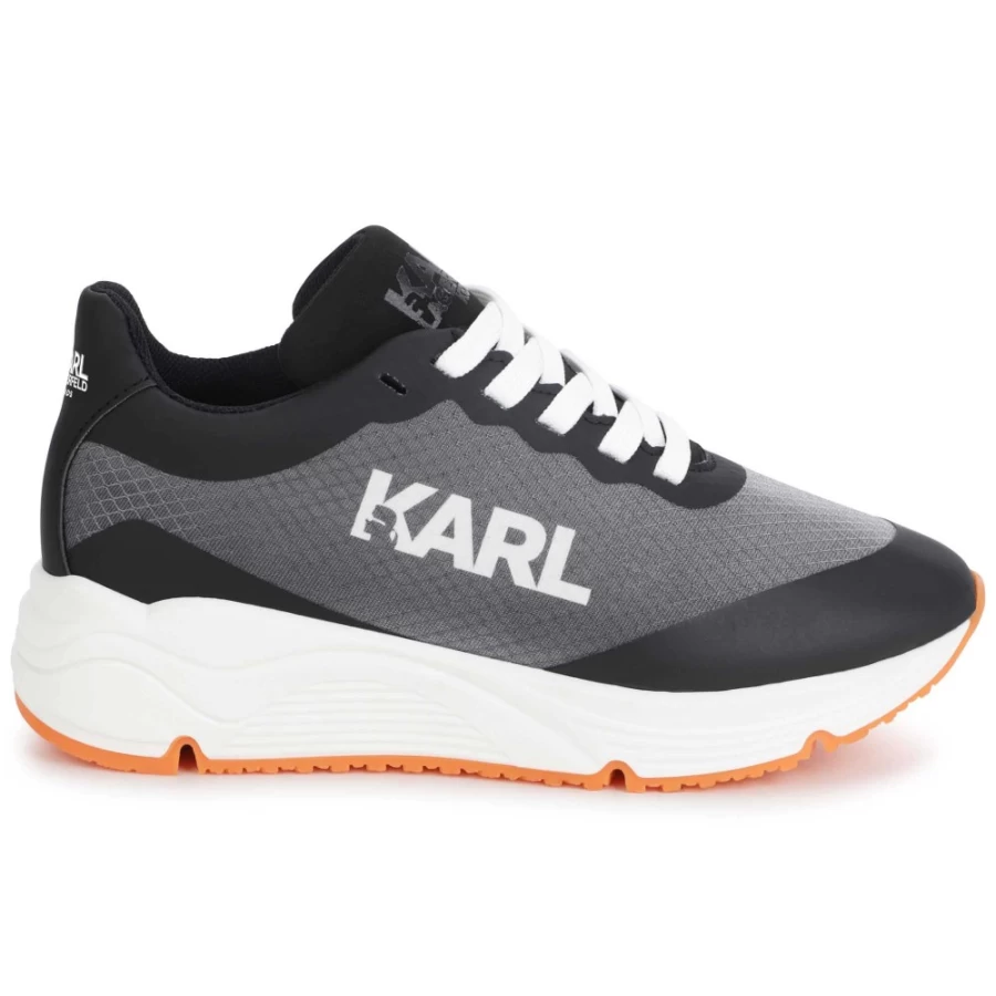 KARL LAGERFELD KIDS Black Lace-Up Trainers for Girls - Dual-Fabric Design