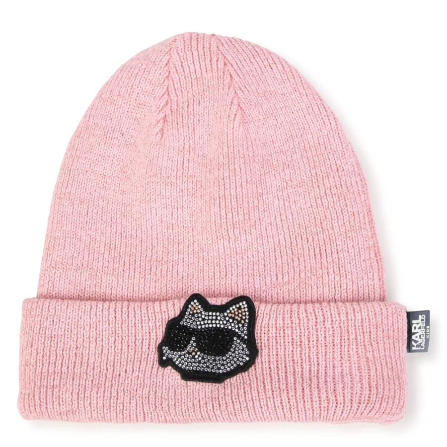 KARL LAGERFELD KIDS Girls Pink Washed Rhinestone Embellished Hat