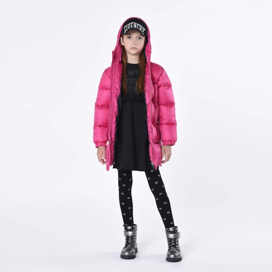 Givenchy Pink Pep'S Hooded Zip-Up Puffer Jacket for Girls