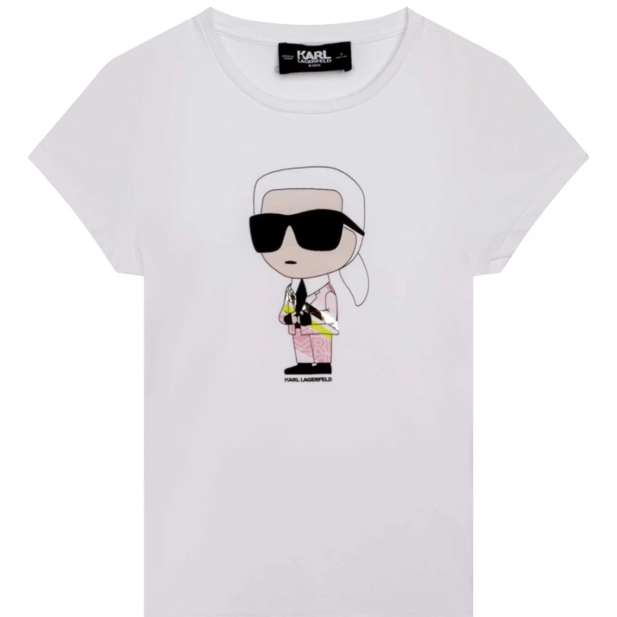 KARL LAGERFELD KIDS Girls White Cotton Short-Sleeve T-Shirt